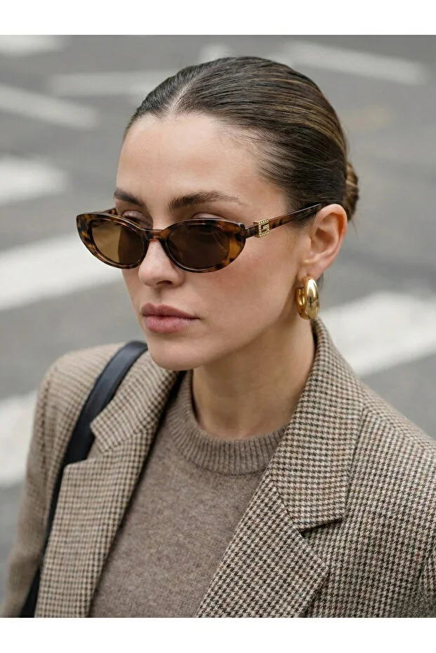 Leopar Kahve Vintage Tarz Güneş Gözlüğü